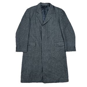 Kynoch Keith Scotland Kindler Wool Tweed Overcoat Herringbone Grey Black Large